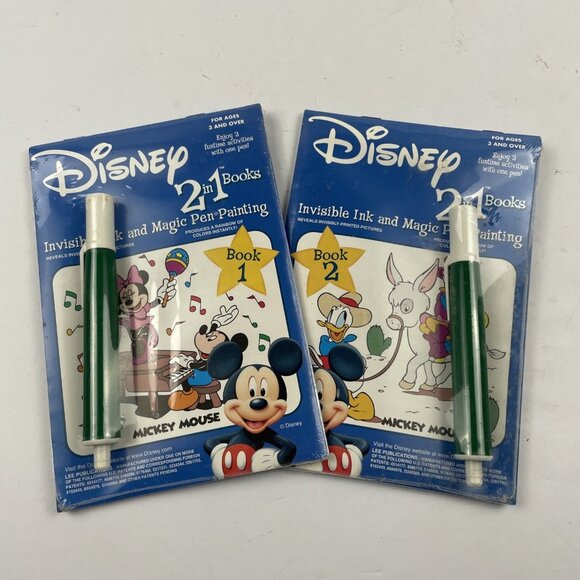 Disney Mickey Mouse 2 In 1 Books Invisible Ink Magic Pen Painting Book Set Of 2 - Picture 1 of 8
